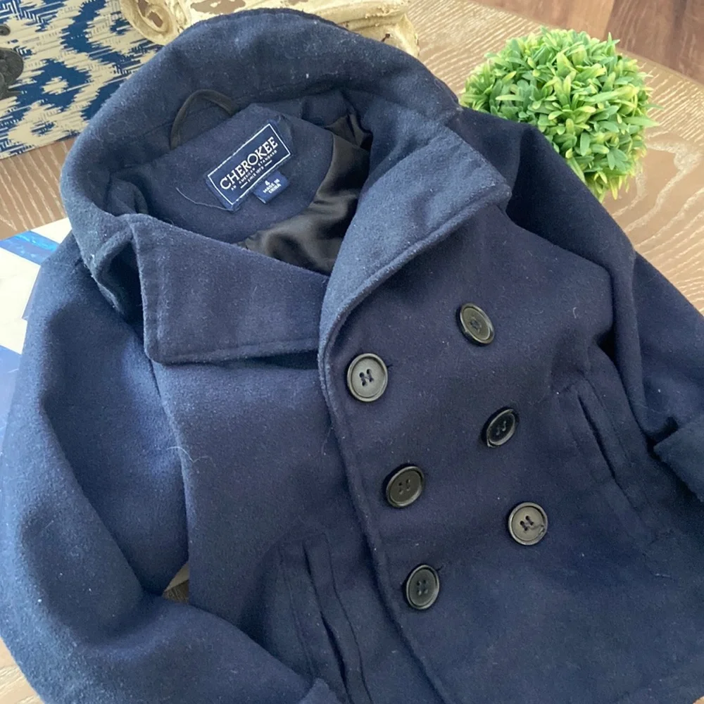 Little Boy Fleece Navy Blue Pea Coat Buttons